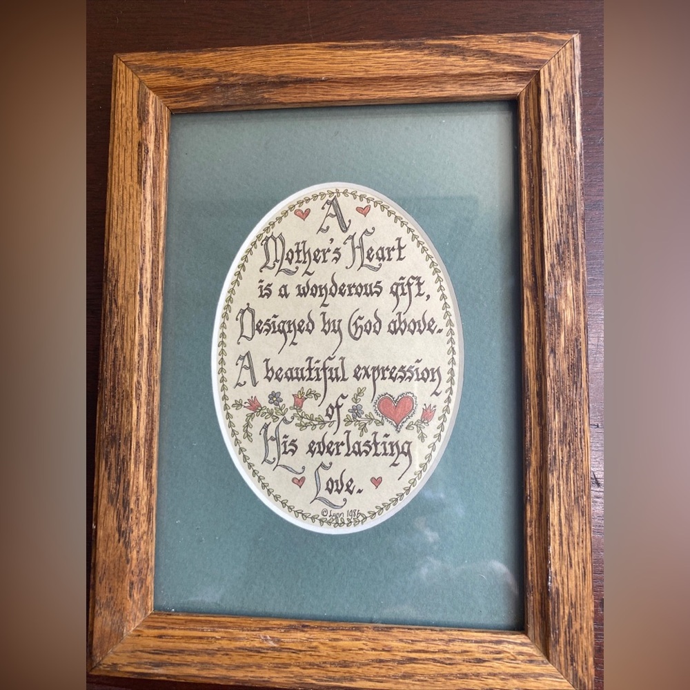 Creative Calligraphy  8" X 6" Oak Framed & Matted  A Mother’s Heart - Vintage